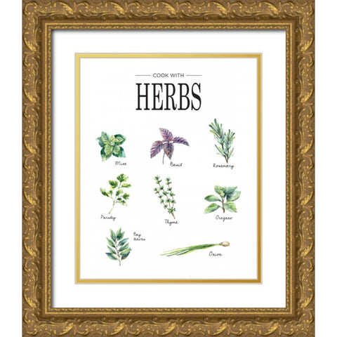 Herbs Gold Ornate Wood Framed Art Print with Double Matting by Braun Studio