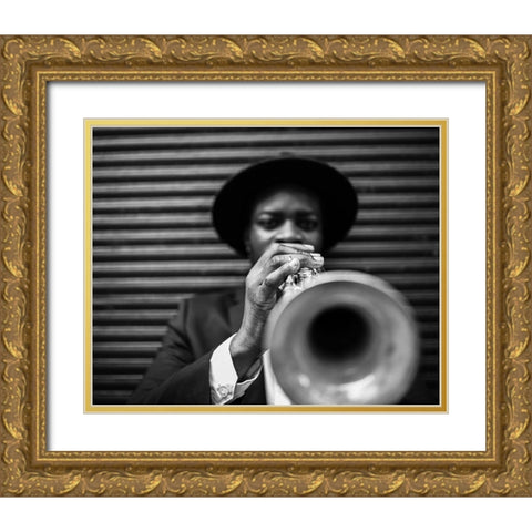 Trumpet Gold Ornate Wood Framed Art Print with Double Matting by BRAUN Studio
