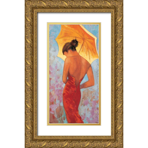 Femme a lombrelle Gold Ornate Wood Framed Art Print with Double Matting by Goubault, Francis