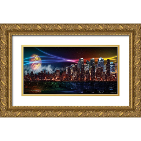 Future Skyline Gold Ornate Wood Framed Art Print with Double Matting by Marcus
