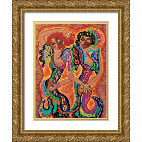 Gypsy dance Gold Ornate Wood Framed Art Print with Double Matting by Ingrid, B.
