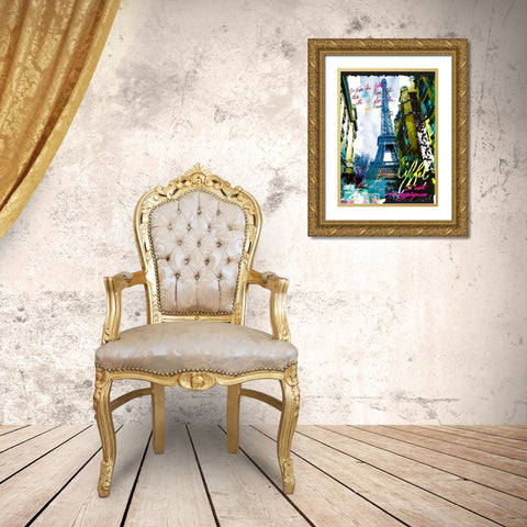 Magique Eiffel Gold Ornate Wood Framed Art Print with Double Matting by Kaly