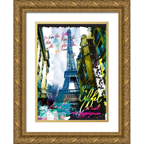 Magique Eiffel Gold Ornate Wood Framed Art Print with Double Matting by Kaly