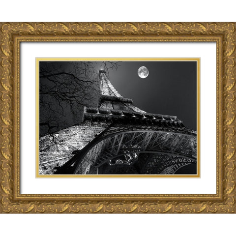 Tour Eiffel, pleine lune Gold Ornate Wood Framed Art Print with Double Matting by Carrara, Antoine