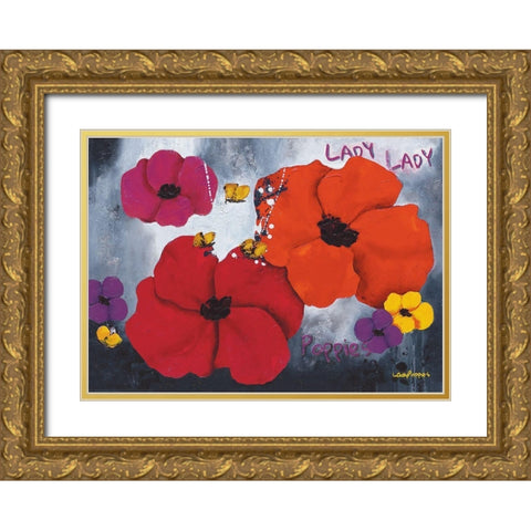 Lady Poppies Gold Ornate Wood Framed Art Print with Double Matting by Pfaadt Aurelie