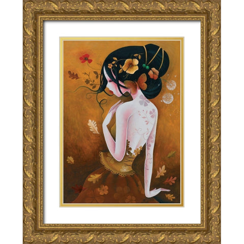 Le papillon de cuivre Gold Ornate Wood Framed Art Print with Double Matting by Sybile