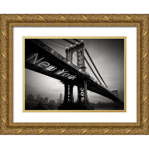 New York Bridge Gold Ornate Wood Framed Art Print with Double Matting by Blonde Attitude