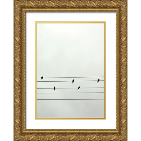 Guitar Birds Gold Ornate Wood Framed Art Print with Double Matting by Braun Studio
