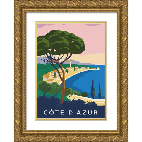CÃ´te dAzur Gold Ornate Wood Framed Art Print with Double Matting by BRAUN Studio