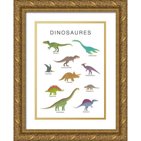 Dinosaures Gold Ornate Wood Framed Art Print with Double Matting by BRAUN Studio