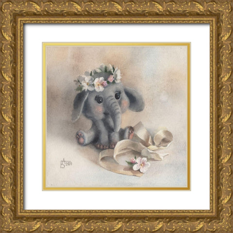 An Elephant Toy Gold Ornate Wood Framed Art Print with Double Matting by Besedina, Anastasiia