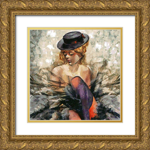 Lady with a black Hat Gold Ornate Wood Framed Art Print with Double Matting by Medeiros, Celito