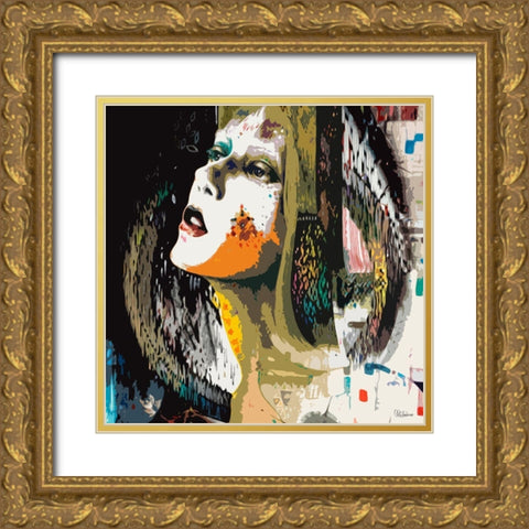 Pop art Face Gold Ornate Wood Framed Art Print with Double Matting by Medeiros, Celito