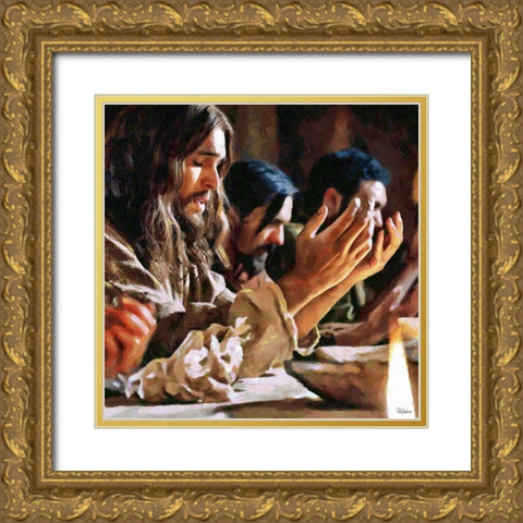 Praying Jesus I Gold Ornate Wood Framed Art Print with Double Matting by Medeiros, Celito