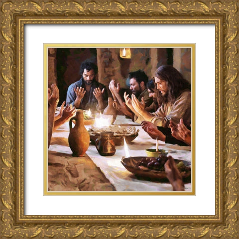 Praying Jesus II Gold Ornate Wood Framed Art Print with Double Matting by Medeiros, Celito