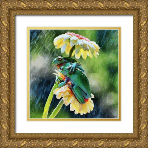 Two Green Frogs II Gold Ornate Wood Framed Art Print with Double Matting by Medeiros, Celito