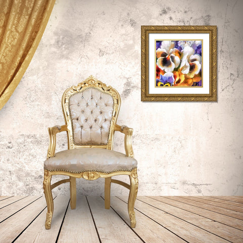 White Pansies Gold Ornate Wood Framed Art Print with Double Matting by Medeiros, Celito