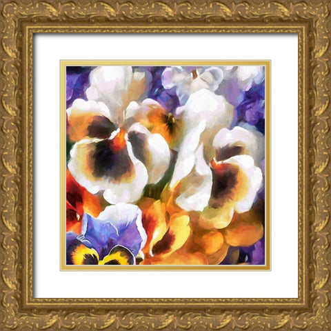 White Pansies Gold Ornate Wood Framed Art Print with Double Matting by Medeiros, Celito