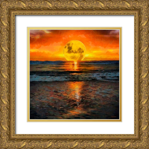 Sunset Over the Sea Gold Ornate Wood Framed Art Print with Double Matting by Medeiros, Celito