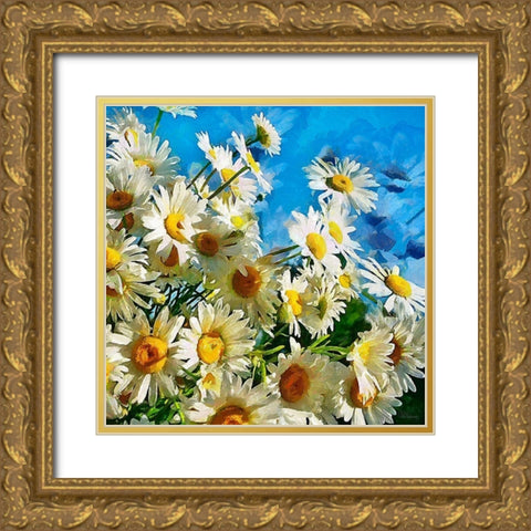 Daisies Gold Ornate Wood Framed Art Print with Double Matting by Medeiros, Celito