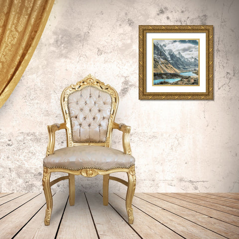 Lake in the Rocky Mountains Gold Ornate Wood Framed Art Print with Double Matting by Medeiros, Celito