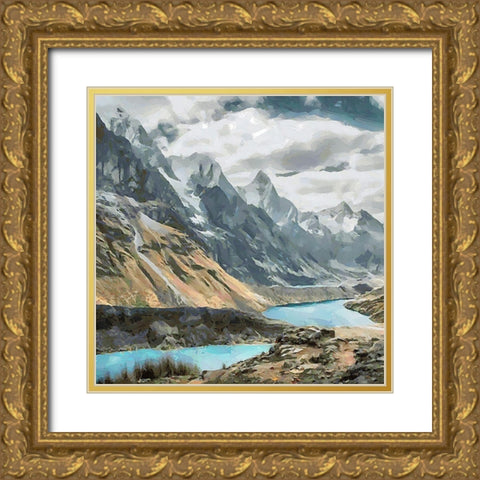 Lake in the Rocky Mountains Gold Ornate Wood Framed Art Print with Double Matting by Medeiros, Celito