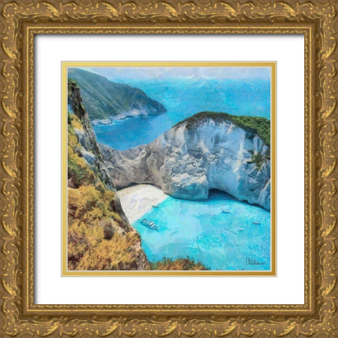 Beach on Zakyntos  Gold Ornate Wood Framed Art Print with Double Matting by Medeiros, Celito