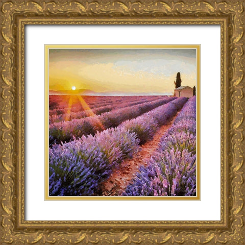 Lavender Field I Gold Ornate Wood Framed Art Print with Double Matting by Medeiros, Celito
