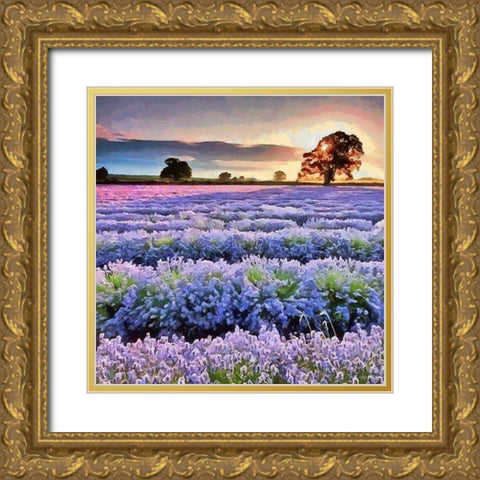 Lavender Field III Gold Ornate Wood Framed Art Print with Double Matting by Medeiros, Celito