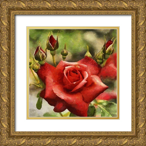 Rose with Buds Gold Ornate Wood Framed Art Print with Double Matting by Medeiros, Celito