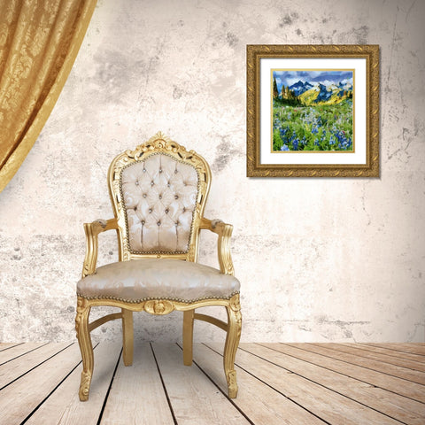 Alps with Spring Flowers Gold Ornate Wood Framed Art Print with Double Matting by Medeiros, Celito