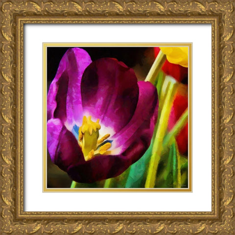 Purple Tulips Gold Ornate Wood Framed Art Print with Double Matting by Medeiros, Celito