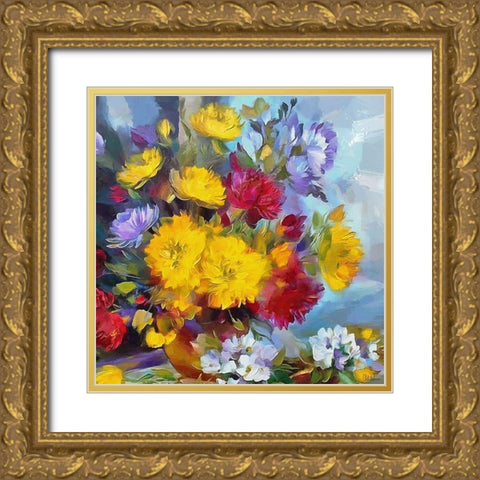 Flowers in Ceramic Vase Gold Ornate Wood Framed Art Print with Double Matting by Medeiros, Celito