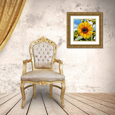 Big Sunflower Gold Ornate Wood Framed Art Print with Double Matting by Medeiros, Celito