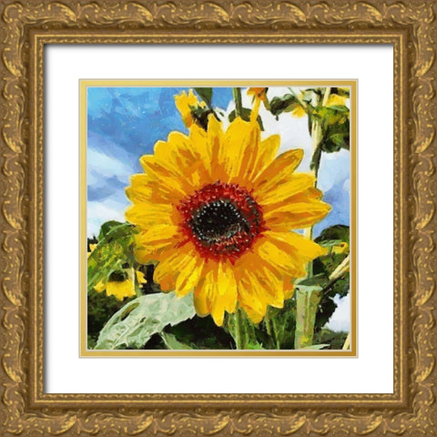 Big Sunflower Gold Ornate Wood Framed Art Print with Double Matting by Medeiros, Celito