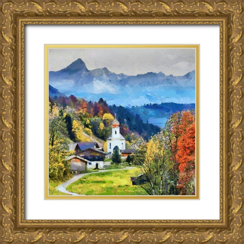 Austria Village Gold Ornate Wood Framed Art Print with Double Matting by Medeiros, Celito