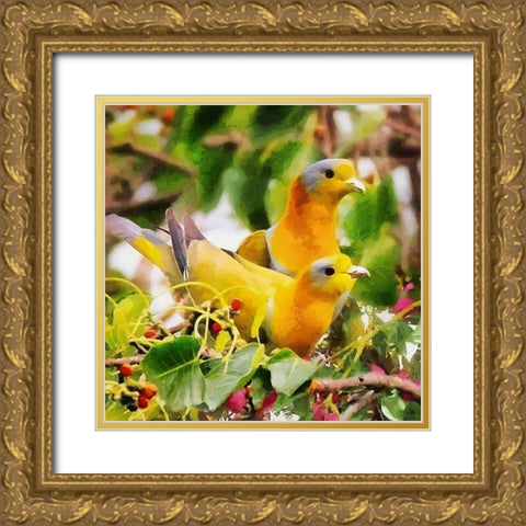 Two Yellow Pigeons Gold Ornate Wood Framed Art Print with Double Matting by Medeiros, Celito