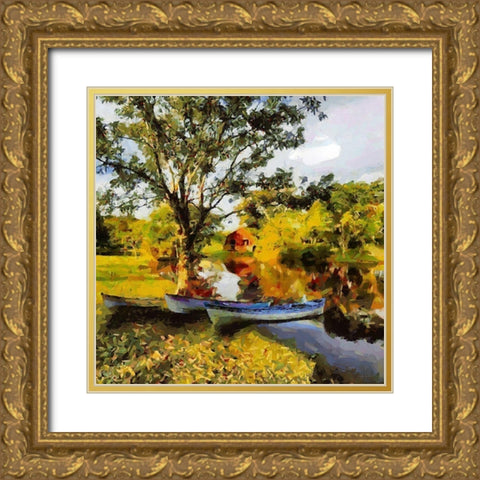Three Boats Gold Ornate Wood Framed Art Print with Double Matting by Medeiros, Celito