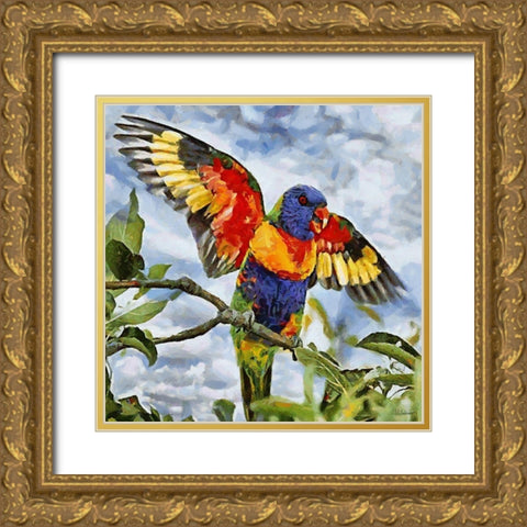 Parrot Waving its Wings Gold Ornate Wood Framed Art Print with Double Matting by Medeiros, Celito