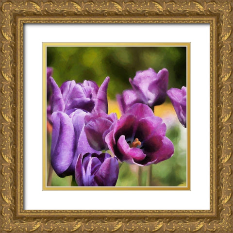 Purple Tulips Gold Ornate Wood Framed Art Print with Double Matting by Medeiros, Celito