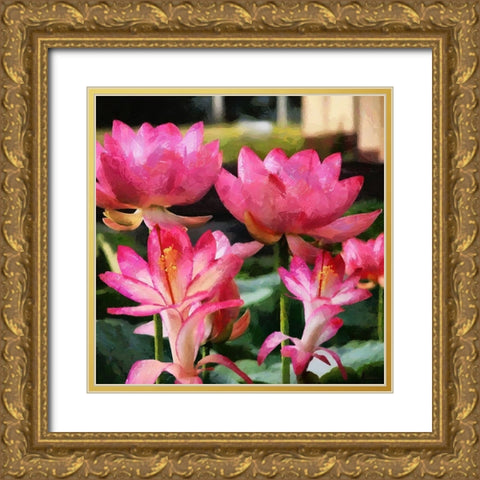 Pink Water Lillies Gold Ornate Wood Framed Art Print with Double Matting by Medeiros, Celito