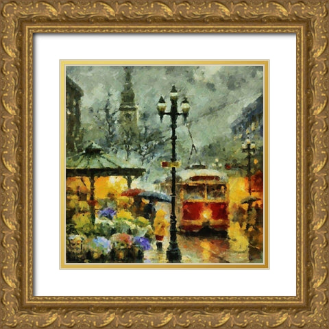 Red Tram Gold Ornate Wood Framed Art Print with Double Matting by Medeiros, Celito