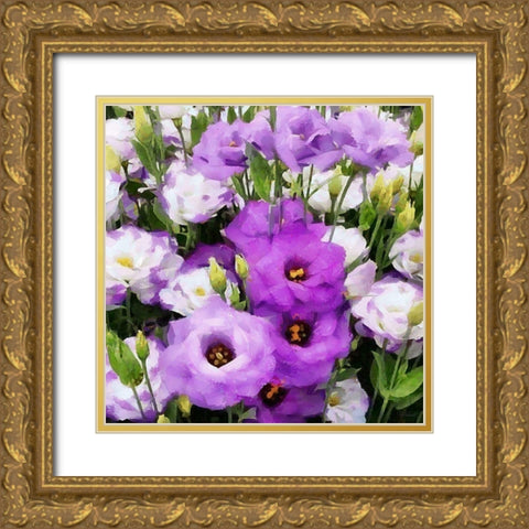 White and Purple Flowers Gold Ornate Wood Framed Art Print with Double Matting by Medeiros, Celito
