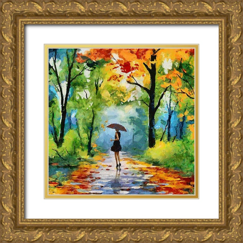 Autumn Walk in the Park Gold Ornate Wood Framed Art Print with Double Matting by Medeiros, Celito