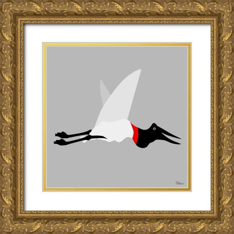 Stork BW Gold Ornate Wood Framed Art Print with Double Matting by Medeiros, Celito