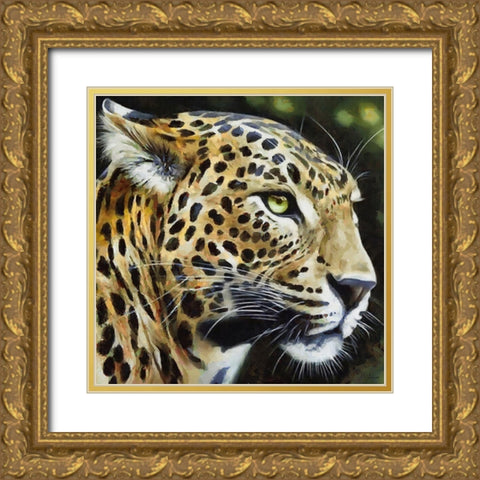 Gepards Head Gold Ornate Wood Framed Art Print with Double Matting by Medeiros, Celito