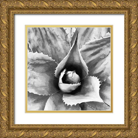 Leaves BW2 Gold Ornate Wood Framed Art Print with Double Matting by Medeiros, Celito
