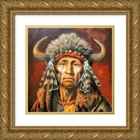 Old Indian Man Gold Ornate Wood Framed Art Print with Double Matting by Medeiros, Celito