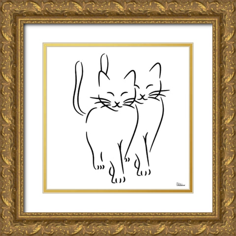 Two cats II Gold Ornate Wood Framed Art Print with Double Matting by Medeiros, Celito