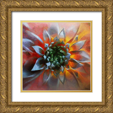 Flower in Red Gold Ornate Wood Framed Art Print with Double Matting by Medeiros, Celito